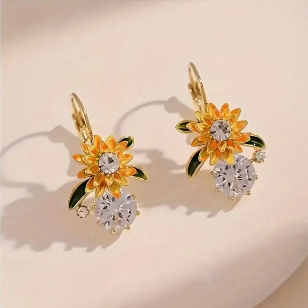 🌼 Betsey Johnson exquisite sunflower & rhinestone earrings 🌼